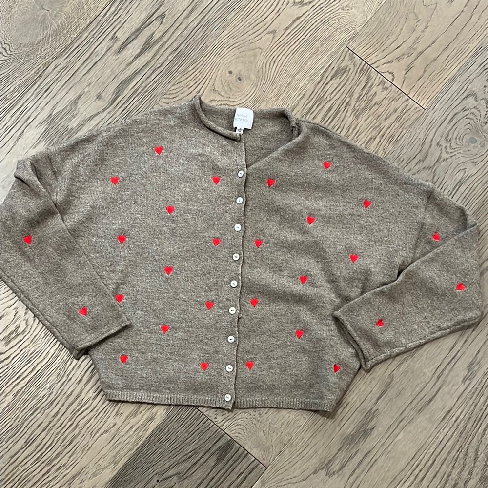 Red Heart Embroidered Beige Cardigan Sweater - Unknown Brand